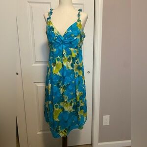 London Times Size 8 Blue Green Floral Dress Sleeveless Summer Party